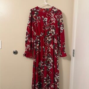 SHEIN Red Floral Long Sleeve Dress